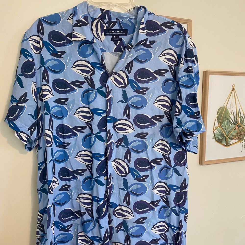 Zara light blue, button up floral